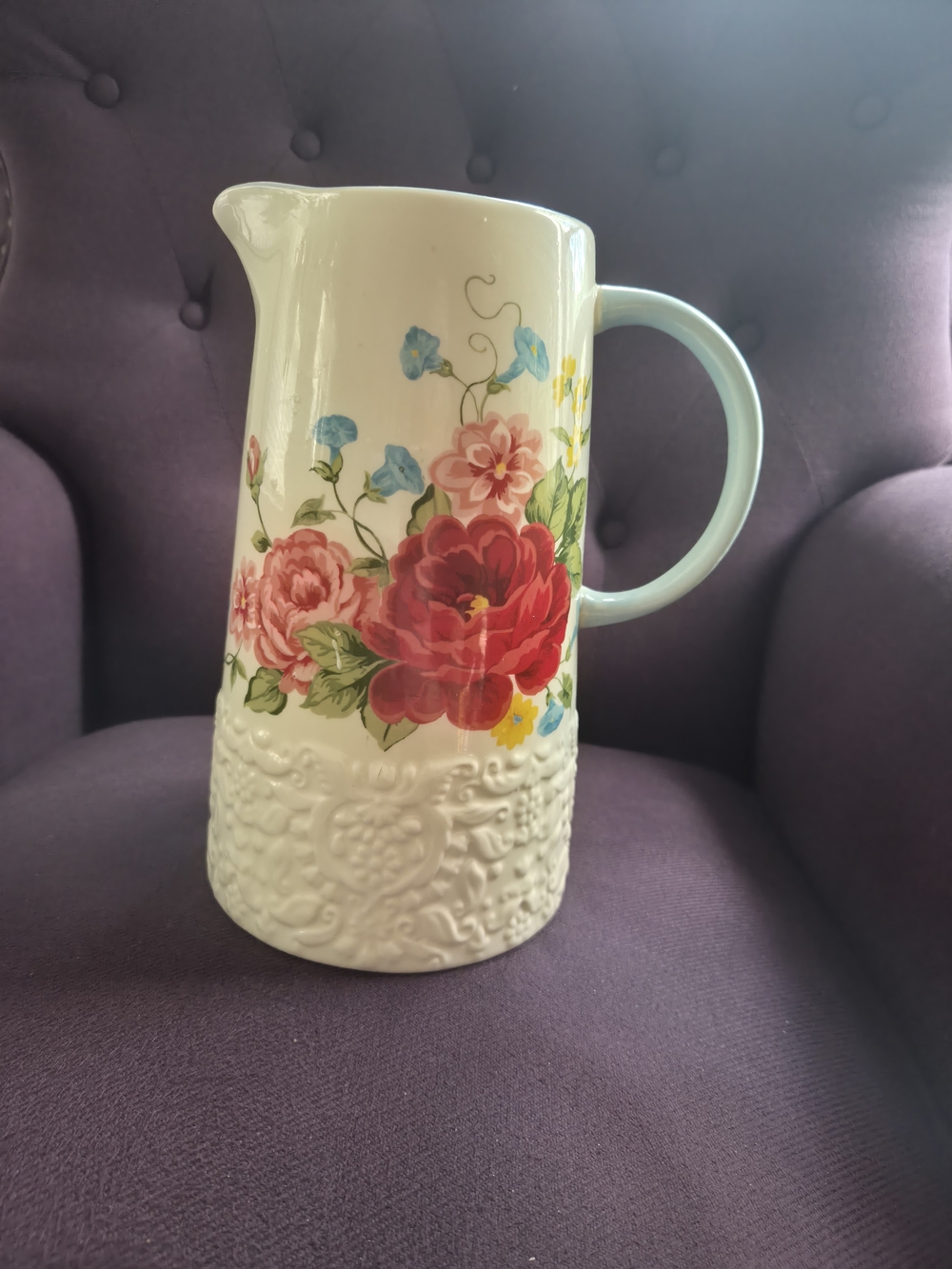 The Pioneer Woman Floral Ceramic Pitcher Sweet Rose 2.1 Quart